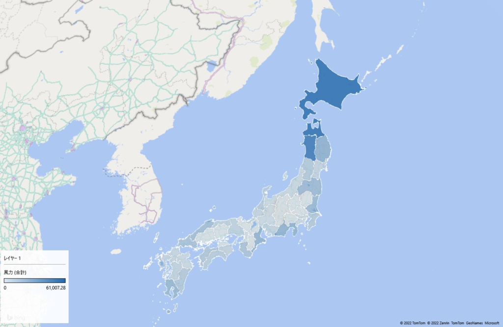 エクセル 3Dマップ 都道府県別 風力発電