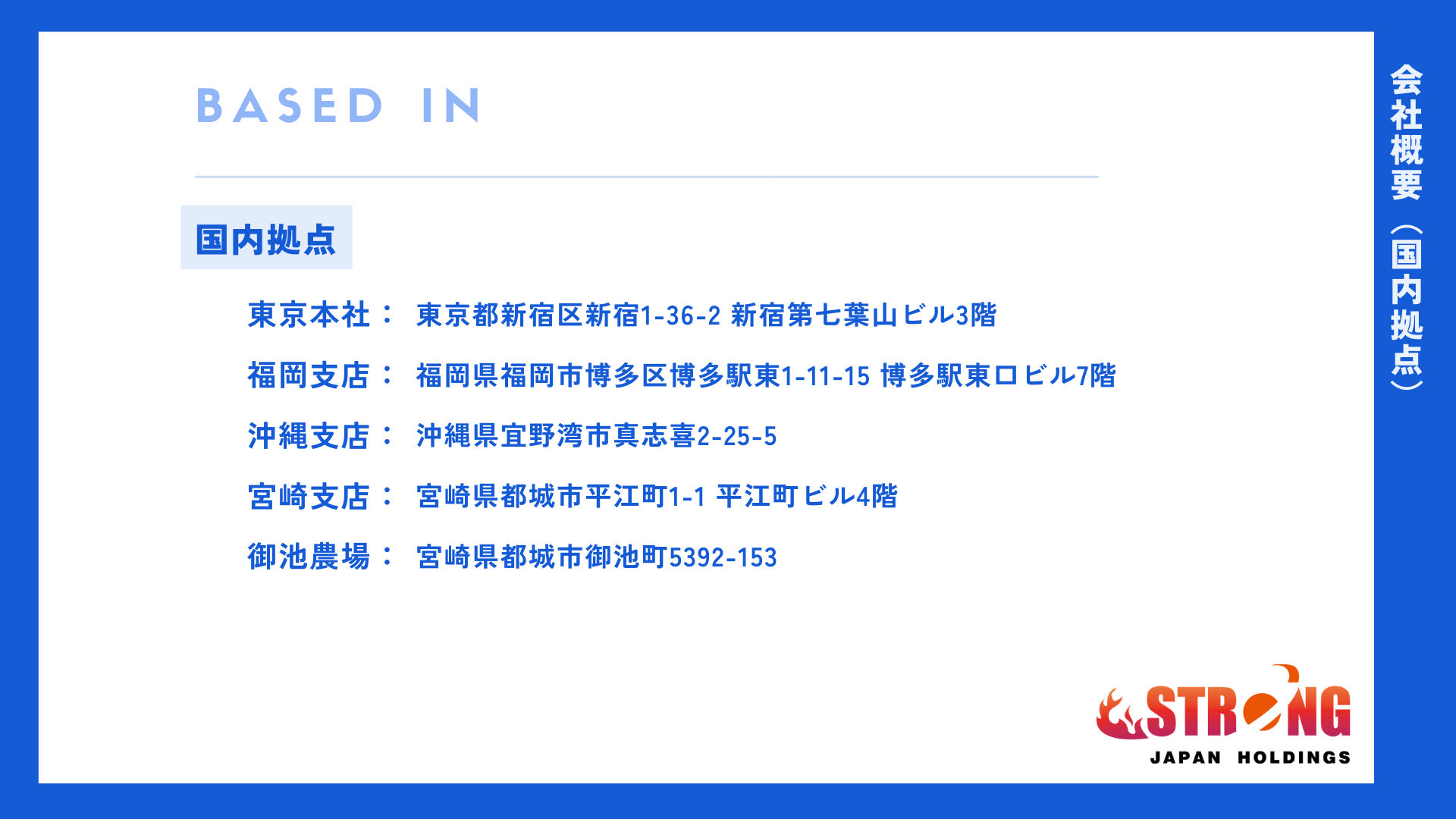 株式会社ストロングジャパンホールディングス 国内拠点一覧